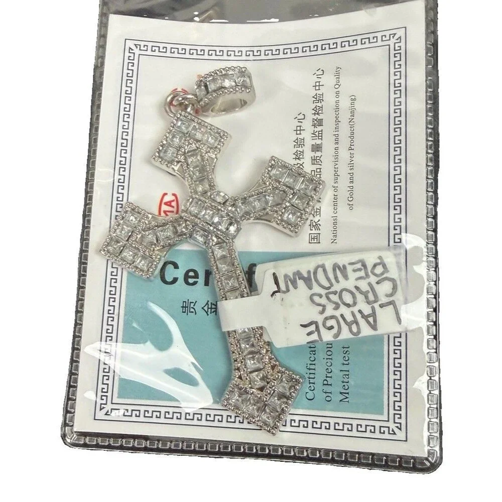Men’s Big Diamond Cross Pendant 925 Silver 9.2 Grams